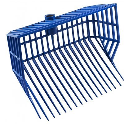 Acessório de jardinagem azul com dentes largos e encaixe para cabo