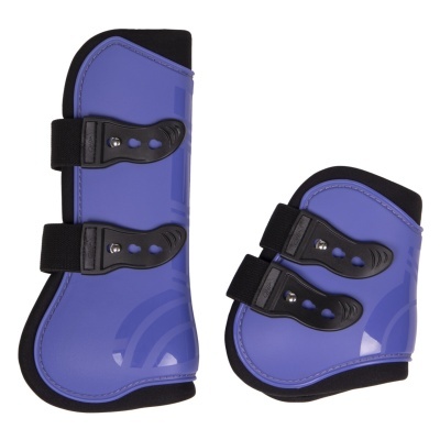 Proteções roxas para cavalo com fechos em velcro e presilhas pretas