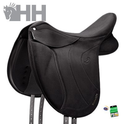Sela de equitação preta integral com logótipo HH e correias ajustáveis