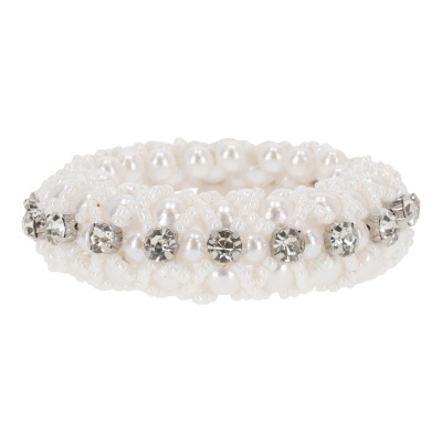 Pulseira de pérolas e contas com pedrinhas prateadas