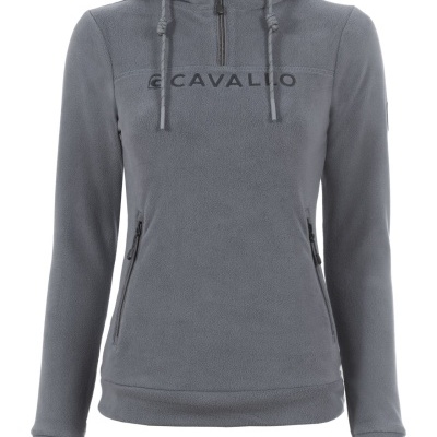 Casaco de malha polar cinzento com capuz e texto CAVALLO no peito
