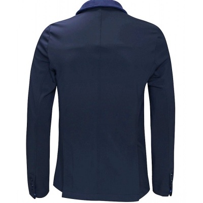 Blazer masculino azul escuro visto de costas com gola clássica e punhos com botões