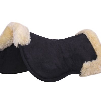 Manta preta para sela de cavalo com bordas de pelugem creme