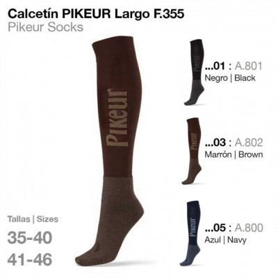 Meias longas Pikeur em preto, castanho e azul marinho com texto impresso.