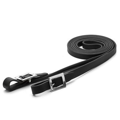 Dois cabos pretos com fivelas metálicas prateadas em fundo branco