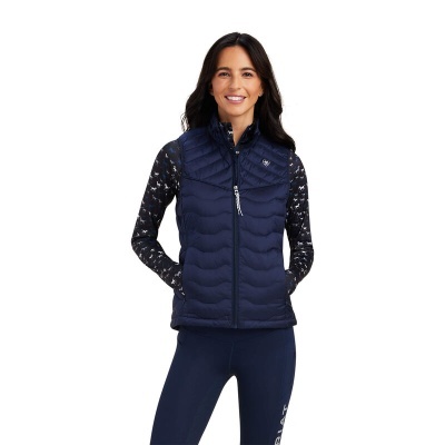 Colete acolchoado azul escuro com fecho de correr e bolso lateral