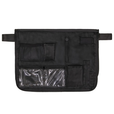 Organizador multifunções em tecido preto com vários bolsos