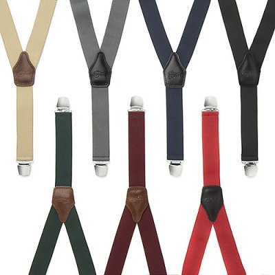 Sete tirantes elásticos coloridos com ponteiras de pele e fechos metálicos