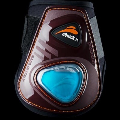Protetor eQuick castanho com detalhe azul e texto eQuick.it