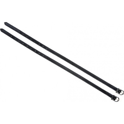 Dois cintos pretos compridos com fivelas prateadas