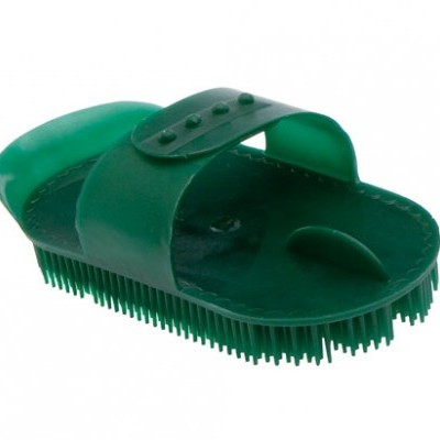 Escova de banho verde em plástico com cerdas finas e alça