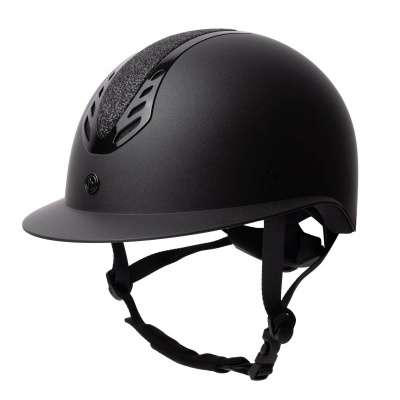 Capacete de equitação preto fosco com ventilações e fita ajustável preta
