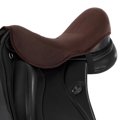 Selim de equitação em couro preto com acolchoamento castanho