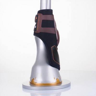 Proteção para perna de cavalo preta e castanha com fecho de velcro