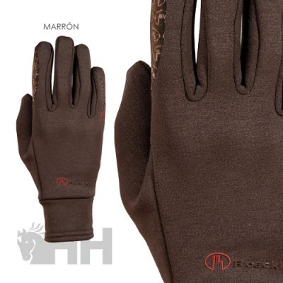 Par de luvas marrons com detalhe estampado e logótipo vermelho