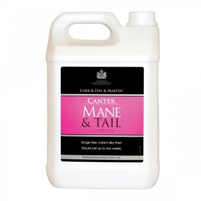 Frasco branco de condicionador Canter Mane & Tail com rótulo preto e rosa