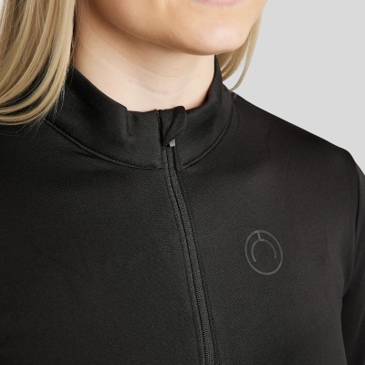 Camisola preta de manga comprida com fecho zip e gola alta
