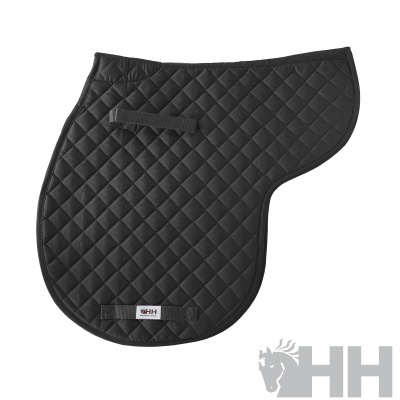 Tapete para sela de cavalo preto acolchoado com padrão em losangos e etiqueta HH
