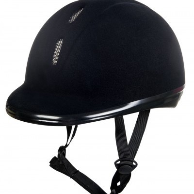 Capacete de equitação preto com ventilação e tira ajustável