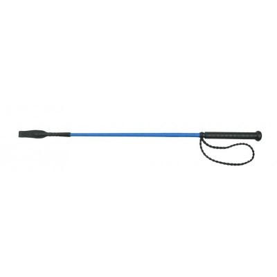 Chibata de cavalo azul com pega preta e cordão de segurança