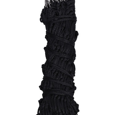 Corda preta trançada com pontas metálicas prateadas