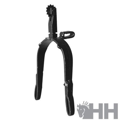 Espora de ferro preta com acabamento fosco e marca HH cinzenta