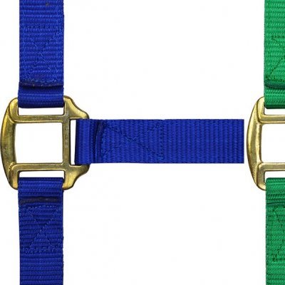 Três cintos coloridos com fivelas douradas em fundo branco.