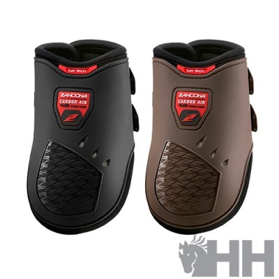 Protetores Zandona Carbon Air preto e castanho para cavalos com textura e fecho velcro