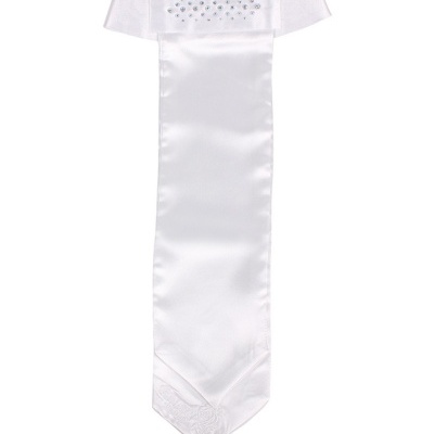 Gravata branca acetinada com cristais e base elástica