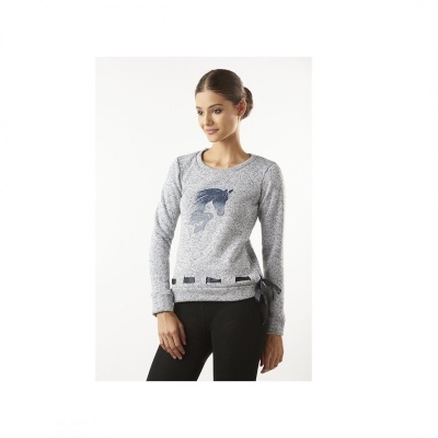 Camisola cinza com estampa azul de cavalo