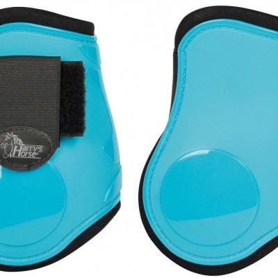 Proteções azuis para equitação com fecho de velcro e etiqueta Harry's Horse