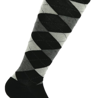 Meia comprida com padrão argyle e detalhes pretos