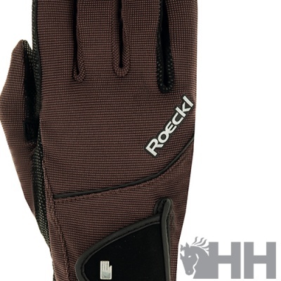 Luvas castanhas Roeckl com reforço preto e textura de malha