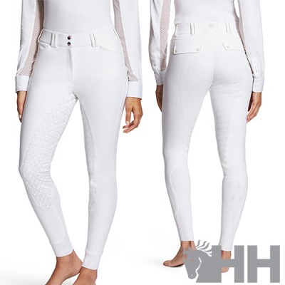 Calças equitação brancas com painel antiderrapante pontilhado e cinto embutido