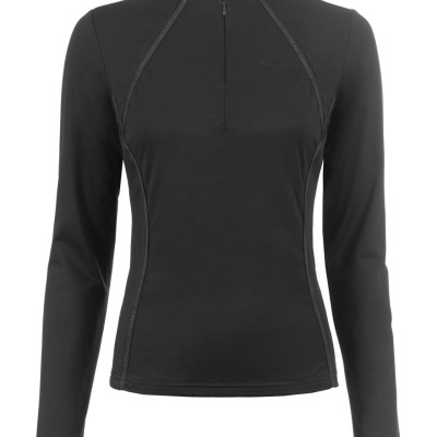 Camisola preta de manga comprida com fecho curto e gola alta