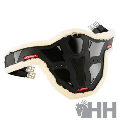 Protetor equino preto com lã branca e fivelas metálicas