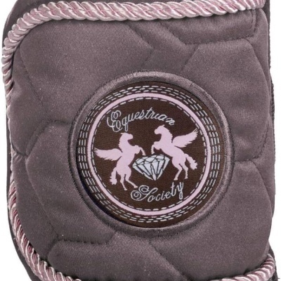 Bandagem acolchoada castanha para equitação com bordado e corda rosa