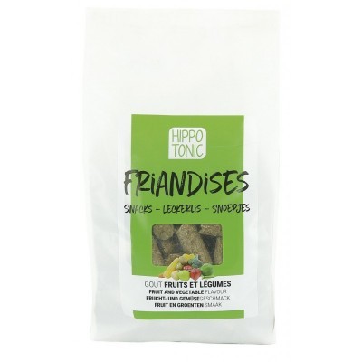 Pacote branco de snacks para animais Hippo Tonic Friandises com rótulo verde