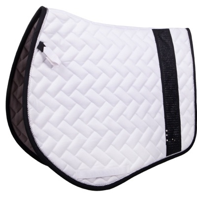 Tapete de sela branco acolchoado com faixa preta e contorno preto