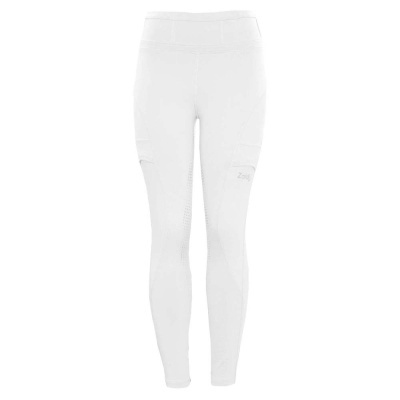 Leggings brancas femininas com logotipo discreto na coxa esquerda