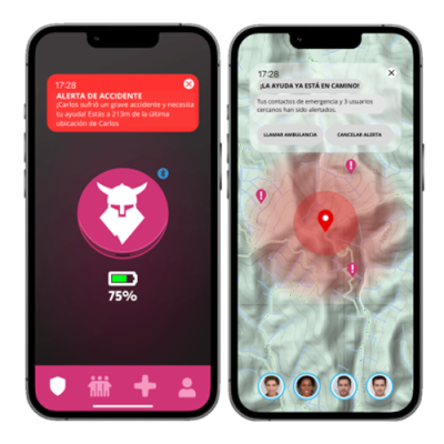 Dois smartphones com aplicações de alerta e localização de emergência