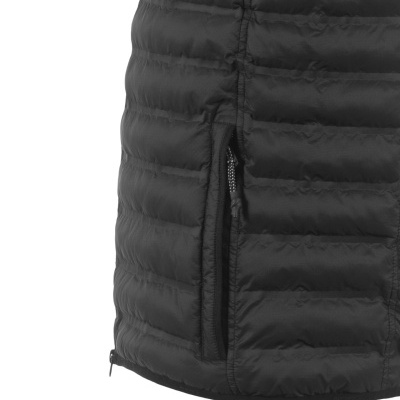 Parte inferior de um colete acolchoado preto com bolso e zíper