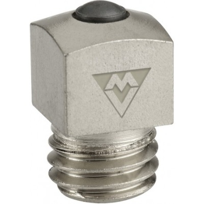 Peça metálica quadrada com topo preto e rosca