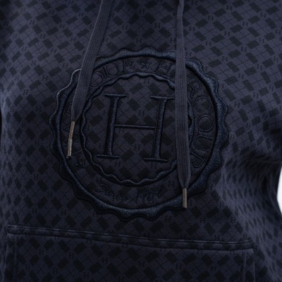 Sweatshirt com capuz Tommy Hilfiger azul escuro com padrão xadrez e bordado central