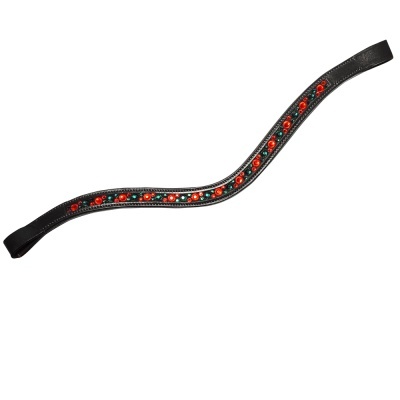 Tira preta curva com decoração de pedras vermelhas e verdes