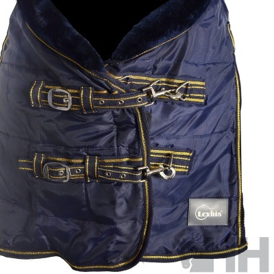 Cobertor para cavalo azul escuro com fivelas e etiqueta Lexhis