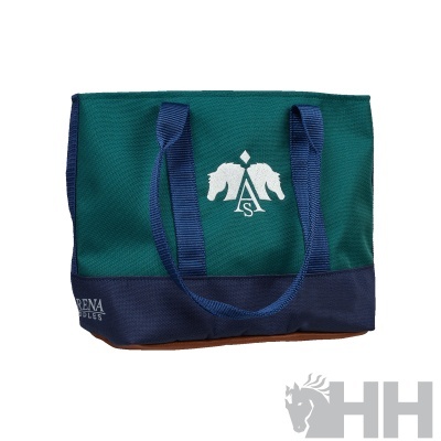 Saco de mão verde e azul escuro com cavalos brancos e alças azuis
