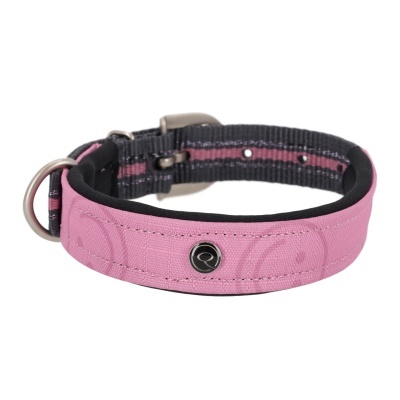Coleira para cão rosa e preto com fivela e argola metálica