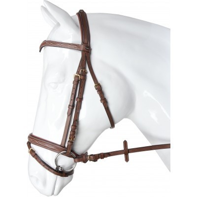 Cabresto de couro castanho numa cabeça de cavalo branco