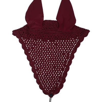 Touca para cavalo vinho com croché e orelhas de tecido